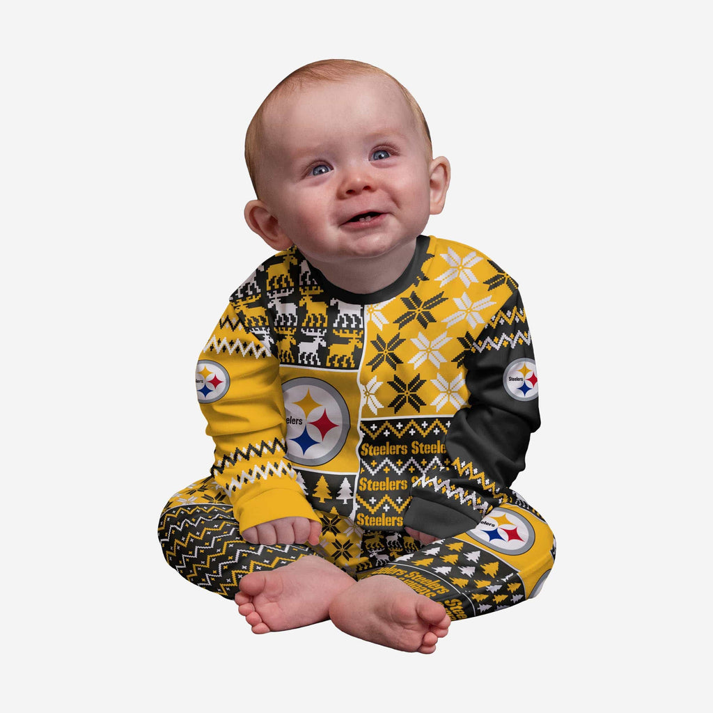 Pittsburgh Steelers Infant Busy Block Family Holiday Pajamas FOCO 12 mo - FOCO.com
