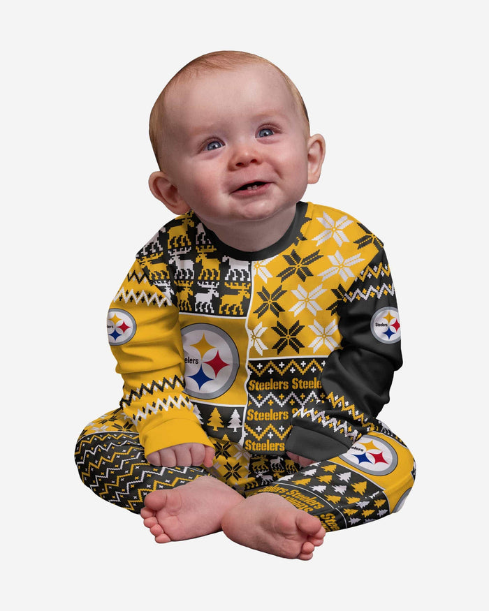 Pittsburgh Steelers Infant Busy Block Family Holiday Pajamas FOCO 12 mo - FOCO.com