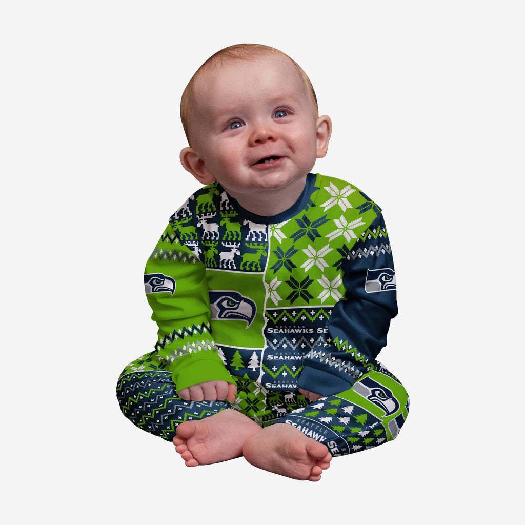 Seattle Seahawks Infant Busy Block Family Holiday Pajamas FOCO 12 mo - FOCO.com