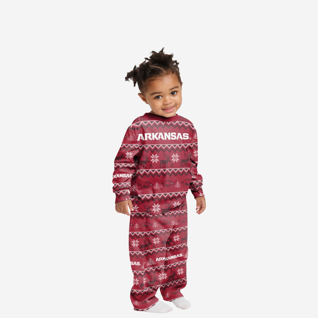 Arkansas Razorbacks Toddler Ugly Pattern Family Holiday Pajamas FOCO 2T - FOCO.com