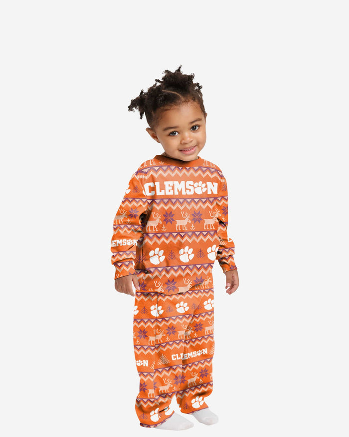 Clemson Tigers Toddler Ugly Pattern Family Holiday Pajamas FOCO 2T - FOCO.com