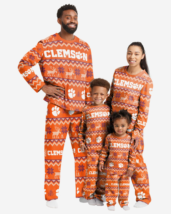 Clemson Tigers Toddler Ugly Pattern Family Holiday Pajamas FOCO - FOCO.com
