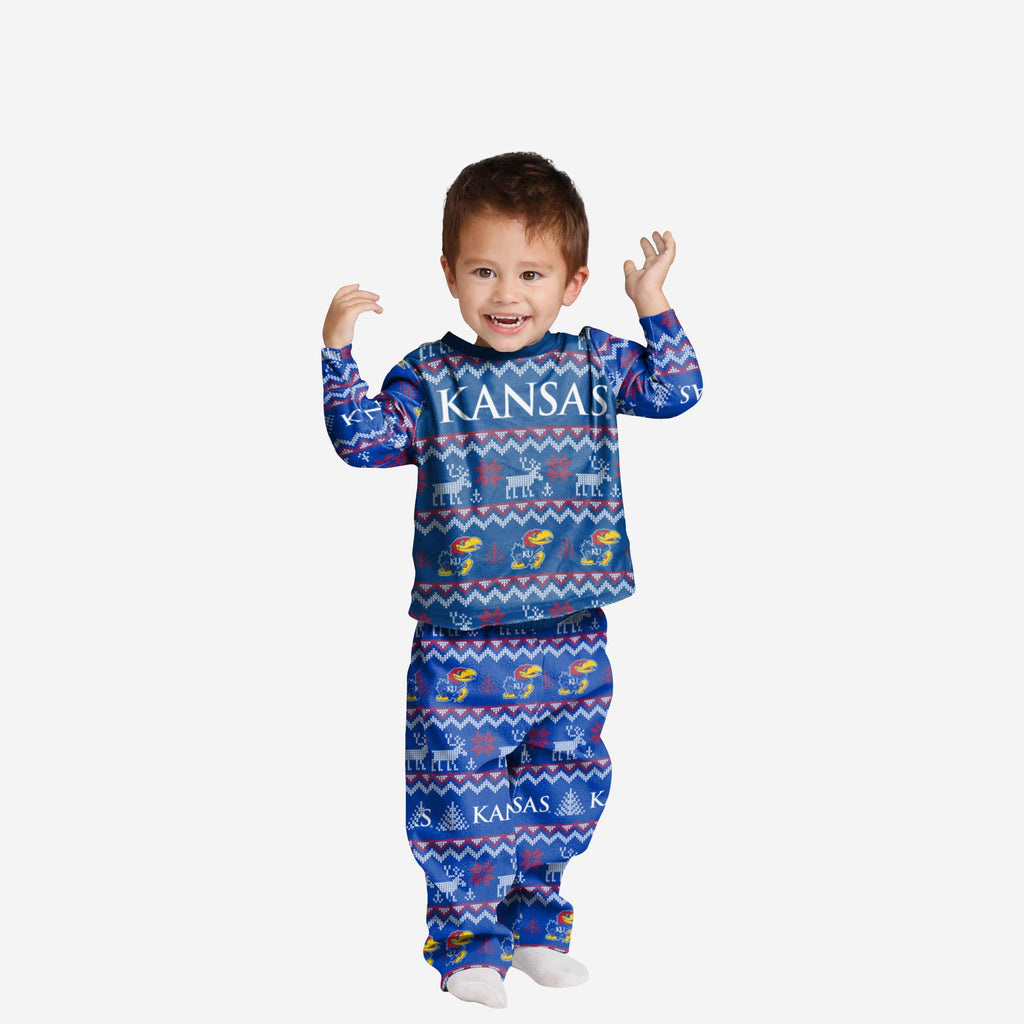 Kansas Jayhawks Toddler Ugly Pattern Family Holiday Pajamas FOCO 2T - FOCO.com