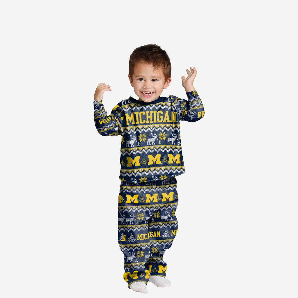 Michigan Wolverines Toddler Ugly Pattern Family Holiday Pajamas FOCO 2T - FOCO.com