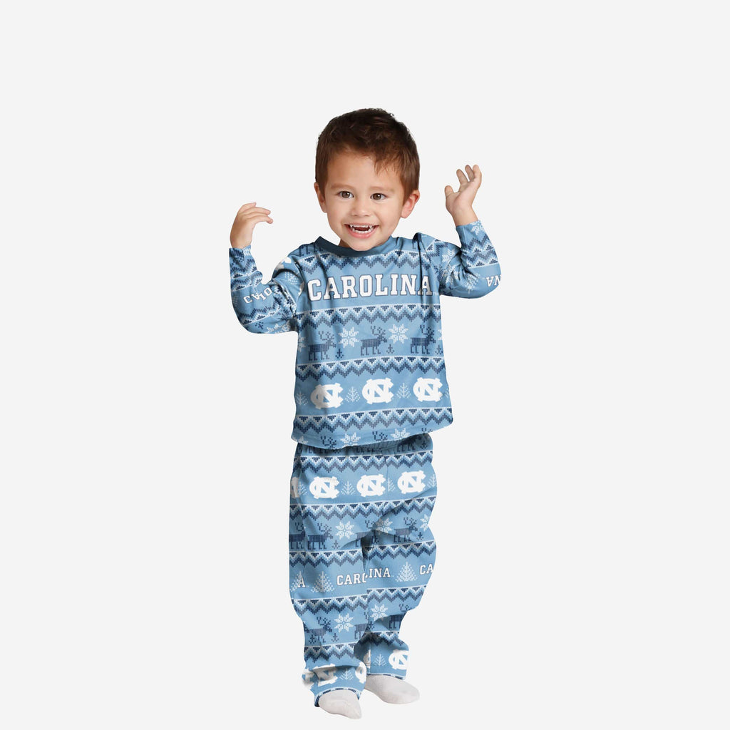 North Carolina Tar Heels Toddler Ugly Pattern Family Holiday Pajamas FOCO 2T - FOCO.com