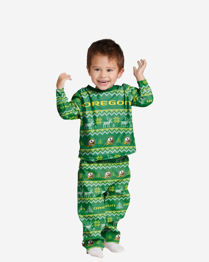 Oregon Ducks Toddler Ugly Pattern Family Holiday Pajamas FOCO 2T - FOCO.com