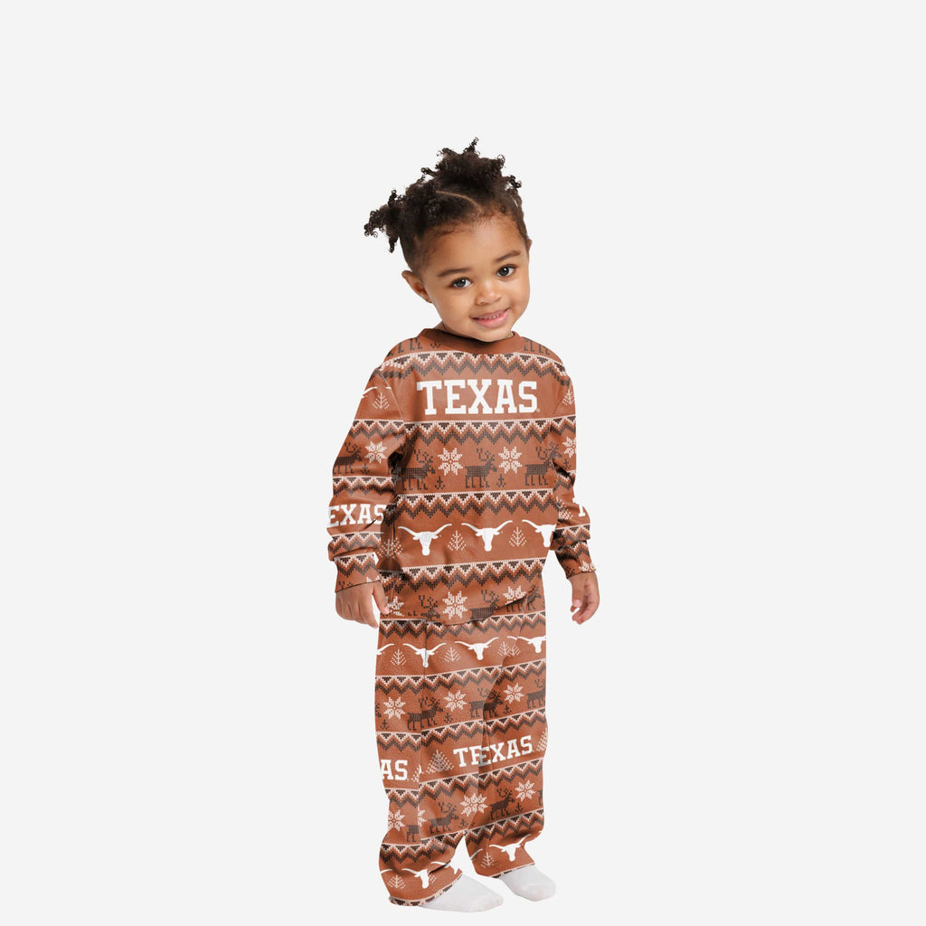 Texas Longhorns Toddler Ugly Pattern Family Holiday Pajamas FOCO 2T - FOCO.com