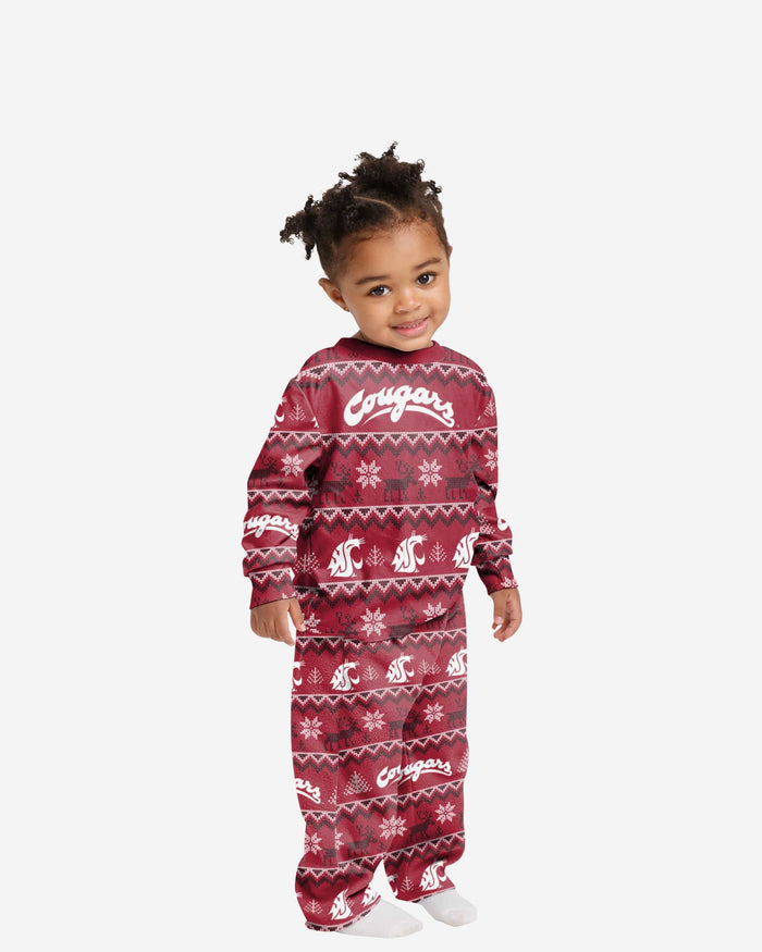Washington State Cougars Toddler Ugly Pattern Family Holiday Pajamas FOCO 2T - FOCO.com