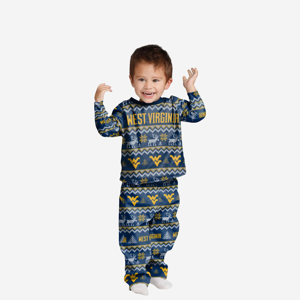 West Virginia Mountaineers Toddler Ugly Pattern Family Holiday Pajamas FOCO 2T - FOCO.com
