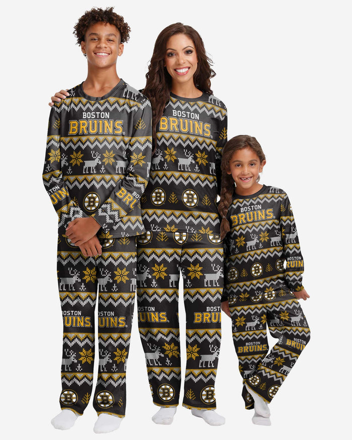 Boston Bruins Youth Ugly Pattern Family Holiday Pajamas FOCO - FOCO.com