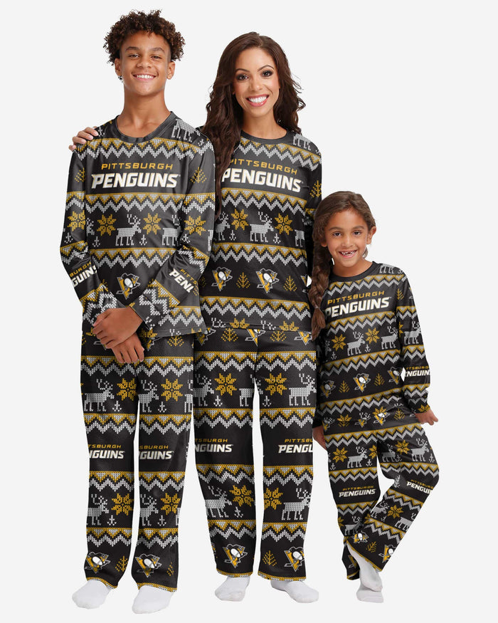 Pittsburgh Penguins Youth Ugly Pattern Family Holiday Pajamas FOCO - FOCO.com