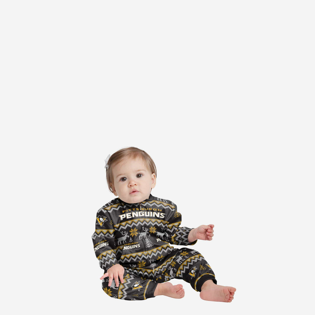 Pittsburgh Penguins Infant Ugly Pattern Family Holiday Pajamas FOCO 12 mo - FOCO.com