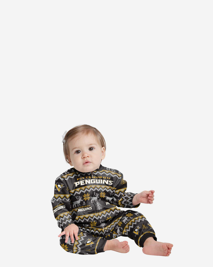 Pittsburgh Penguins Infant Ugly Pattern Family Holiday Pajamas FOCO 12 mo - FOCO.com