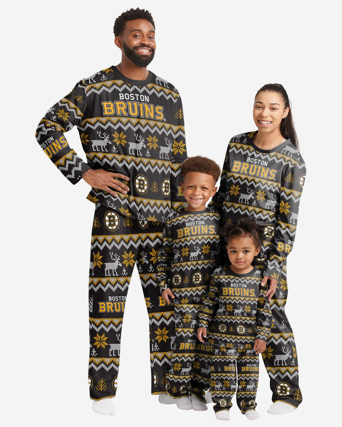Boston Bruins Toddler Ugly Pattern Family Holiday Pajamas FOCO - FOCO.com