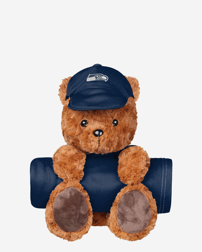 Seattle Seahawks Throw Blanket With Plush Bear FOCO - FOCO.com