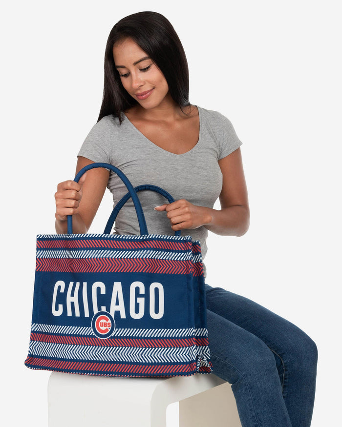 Chicago Cubs Stitch Pattern Canvas Tote Bag FOCO - FOCO.com