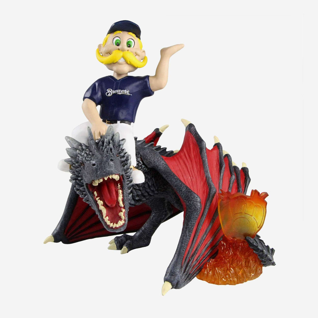 Game of Thrones™ Milwaukee Brewers Bernie Brewer Mascot On Fire Dragon Bobblehead FOCO - FOCO.com