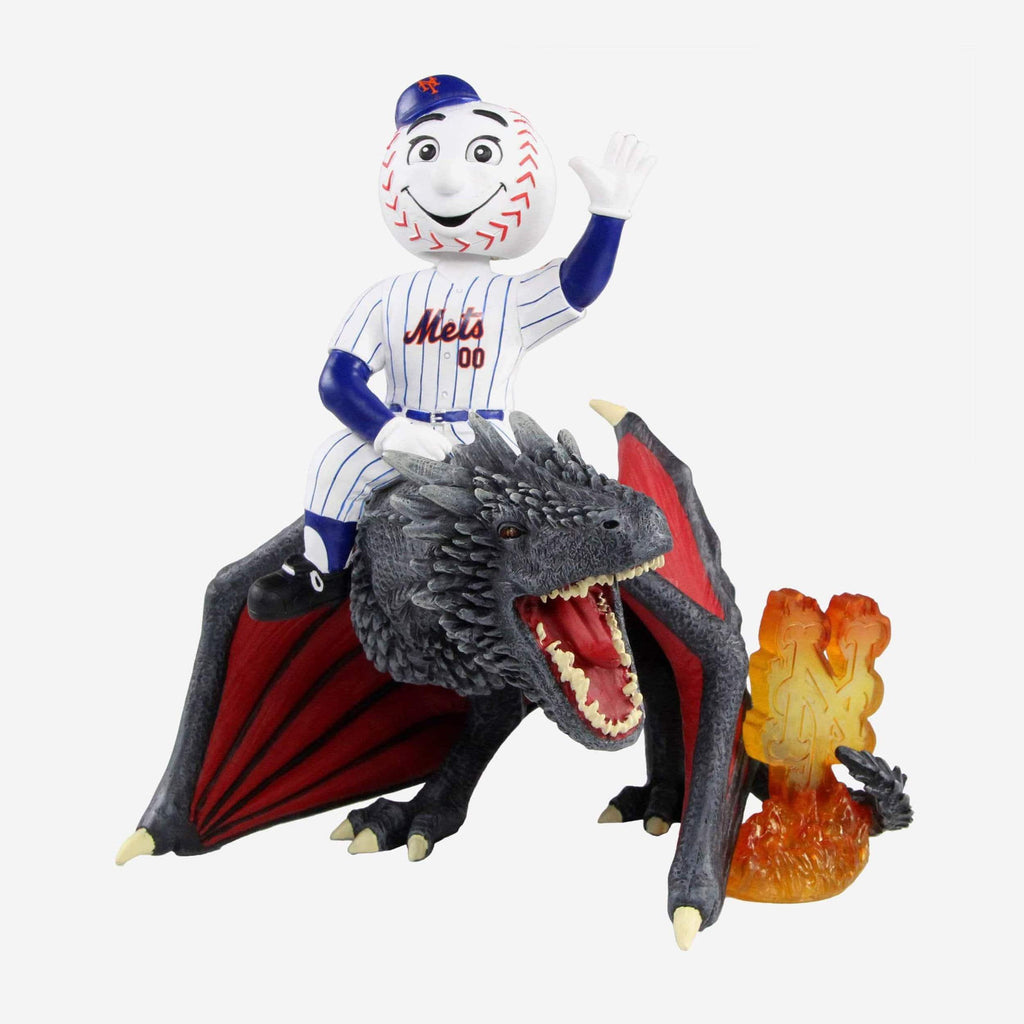 Game of Thrones™ New York Mets Mr Met Mascot On Fire Dragon Bobblehead FOCO - FOCO.com