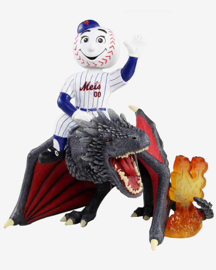 Game of Thrones™ New York Mets Mr Met Mascot On Fire Dragon Bobblehead FOCO - FOCO.com