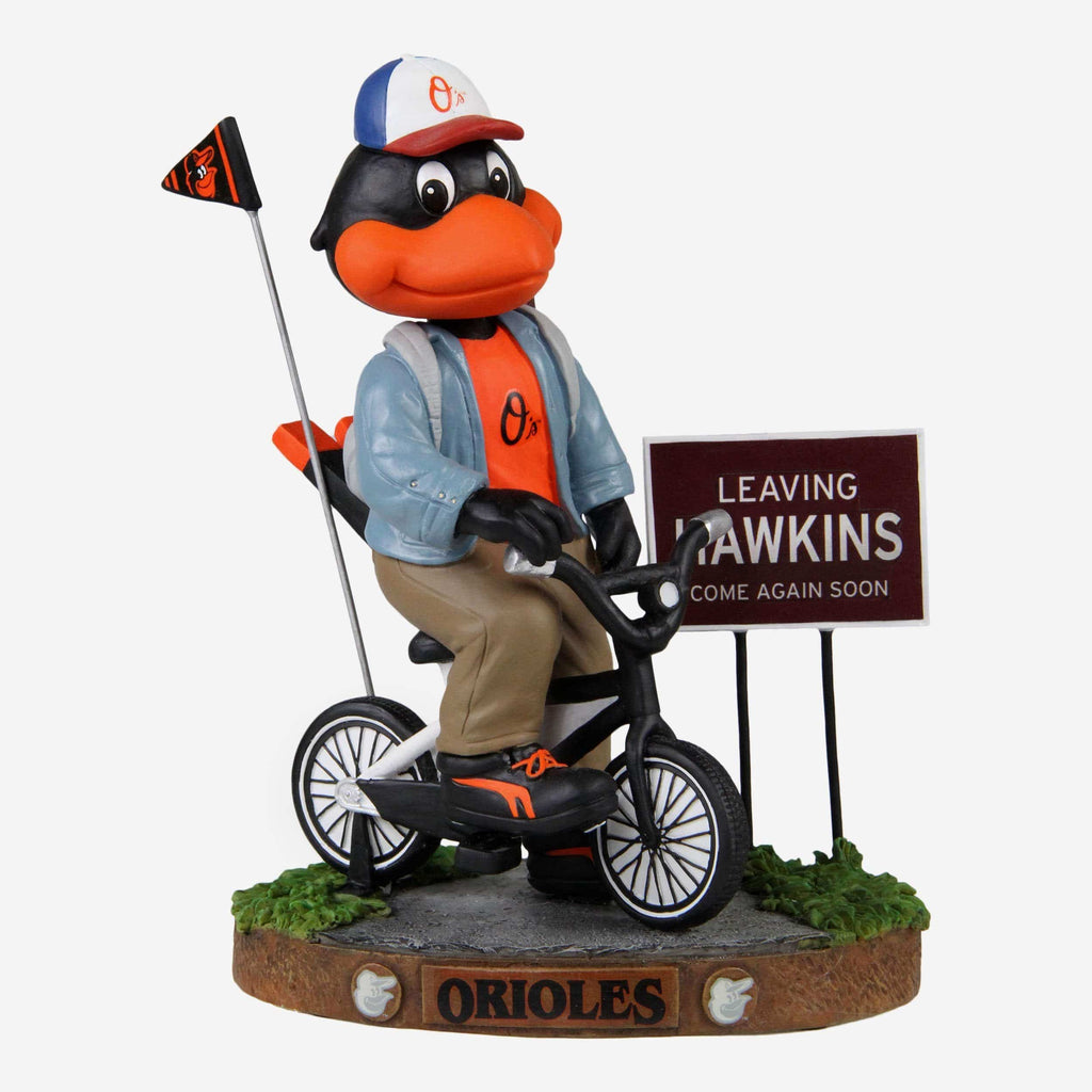 The Oriole Bird Baltimore Orioles Stranger Things Mascot On Bike Bobblehead FOCO - FOCO.com