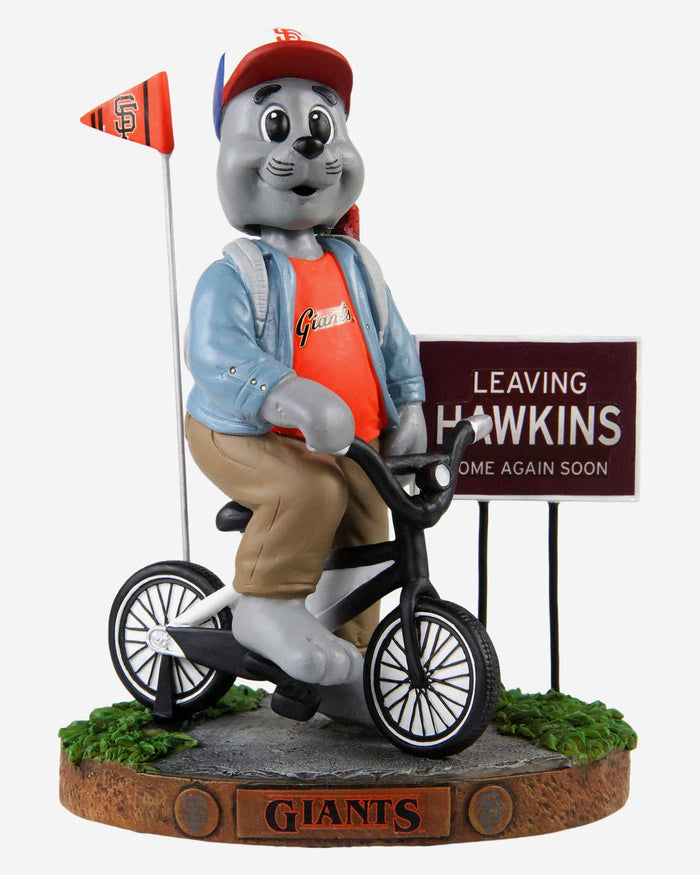 Lou Seal San Francisco Giants Stranger Things Mascot On Bike Bobblehead FOCO - FOCO.com