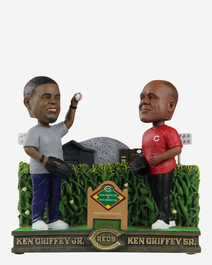 Ken Griffey Sr & Ken Griffey Jr Cincinnati Reds 2022 Dyersville Cornfield Dual Bobblehead FOCO - FOCO.com