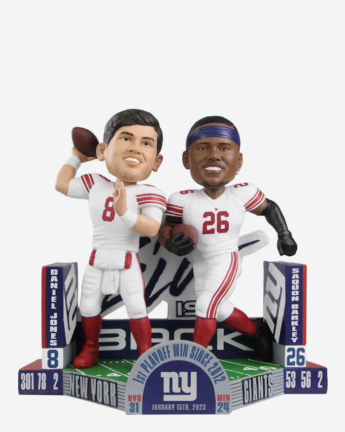 Daniel Jones & Saquon Barkley New York Giants First Playoff Win Dual Bobblehead FOCO - FOCO.com