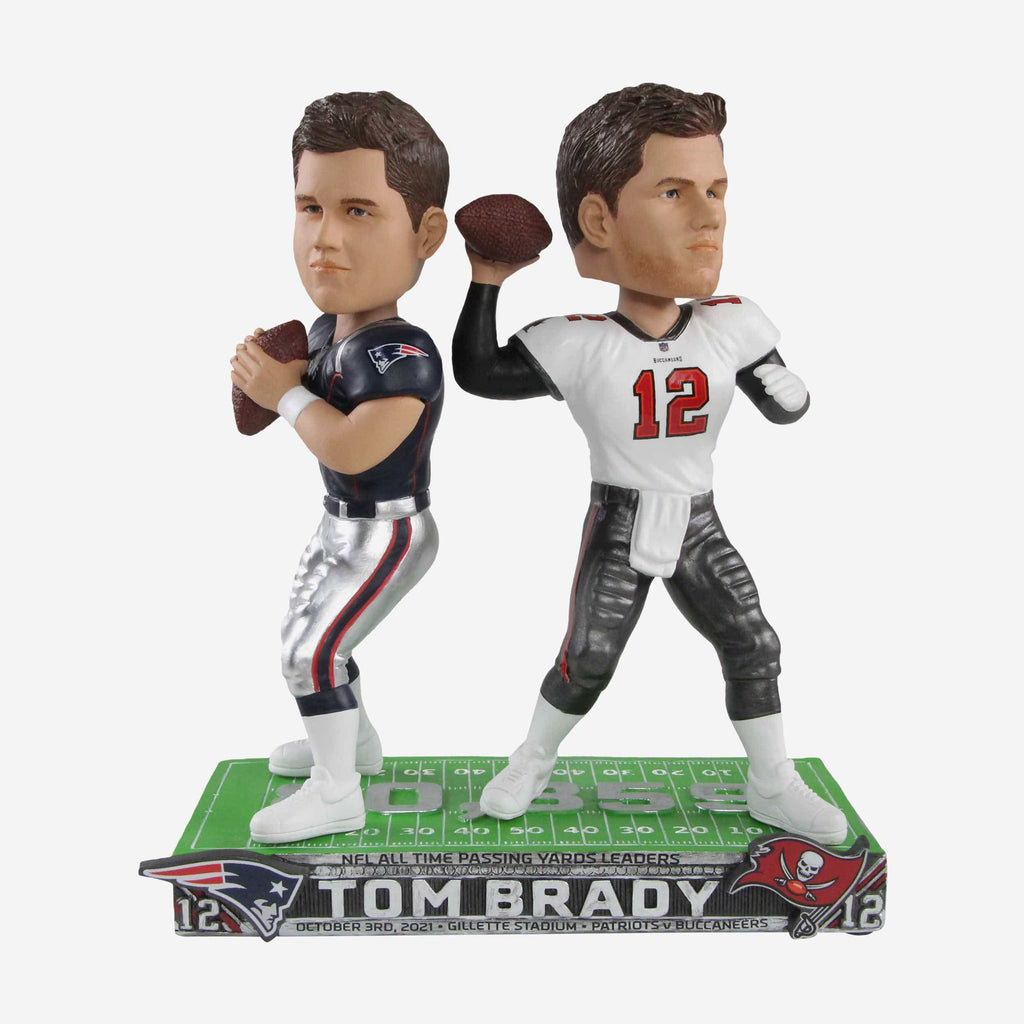 Tom Brady Tampa Bay Buccaneers & New England Patriots All Time Passing Record Dual Bobblehead FOCO - FOCO.com