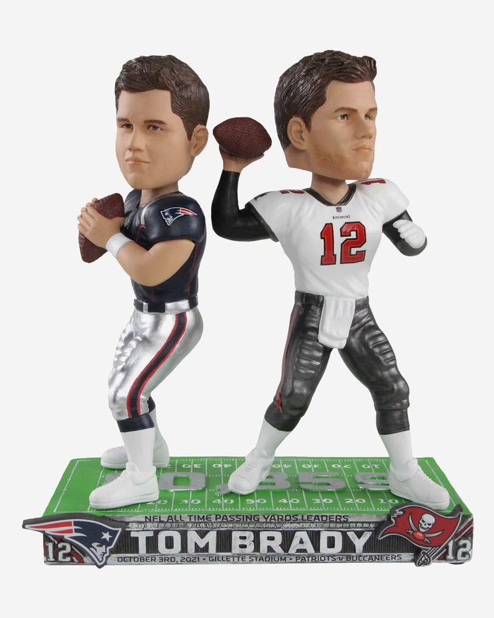 Tom Brady Tampa Bay Buccaneers & New England Patriots All Time Passing Record Dual Bobblehead FOCO - FOCO.com