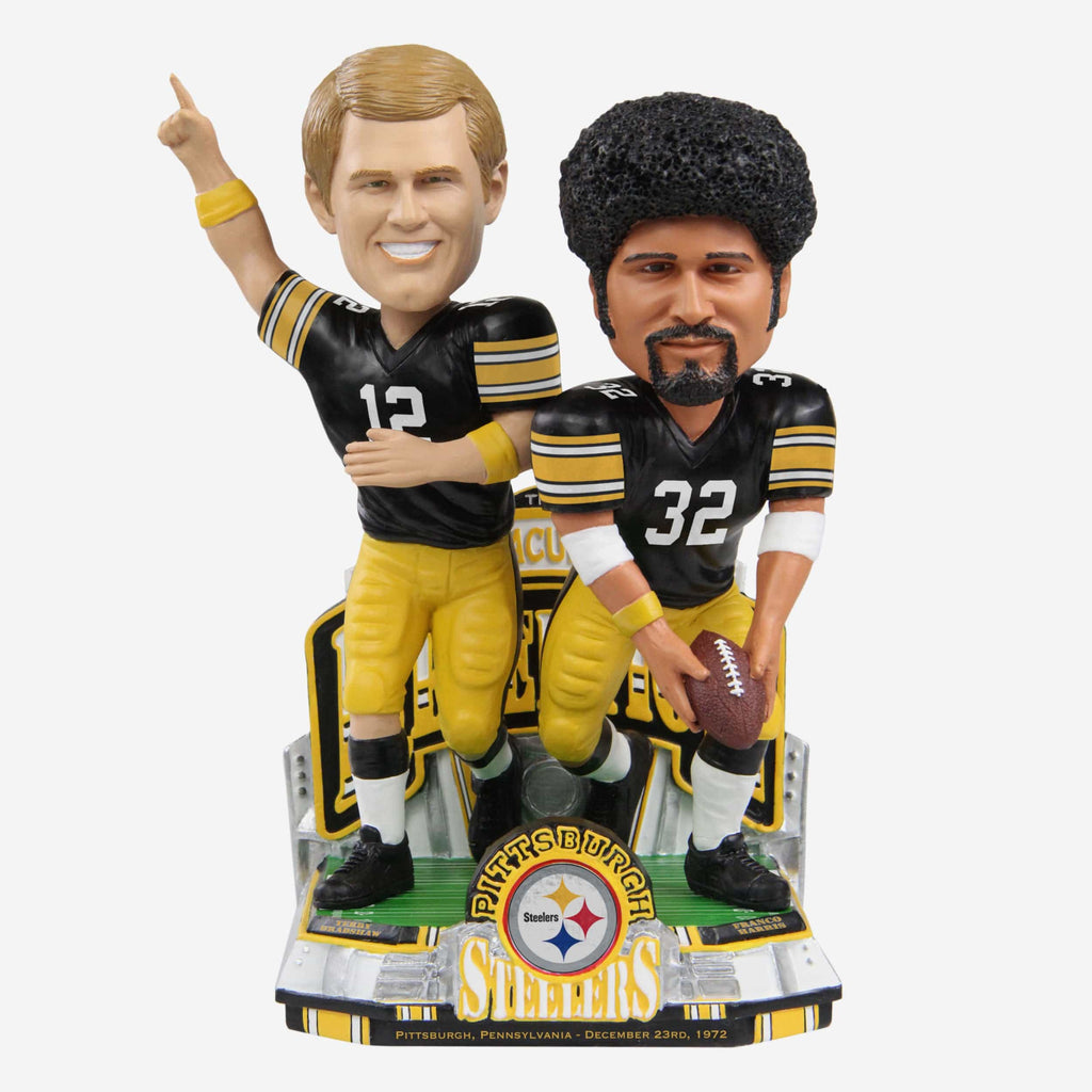 Franco Harris & Terry Bradshaw Pittsburgh Steelers Immaculate Reception 50th Anniversary Dual Bobblehead FOCO - FOCO.com