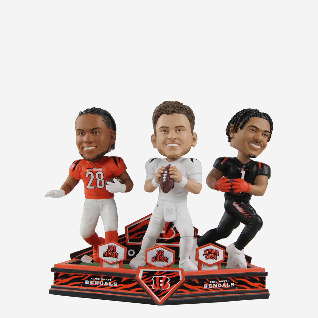 Joe Burrow & Joe Mixon & Ja'Marr Chase Cincinnati Bengals Triple Bobblehead FOCO - FOCO.com