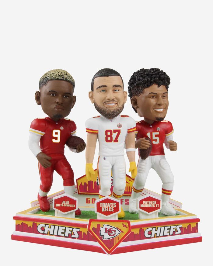 Patrick Mahomes & Travis Kelce & Juju Smith-Schuster Kansas City Chiefs Triple Bobblehead FOCO - FOCO.com