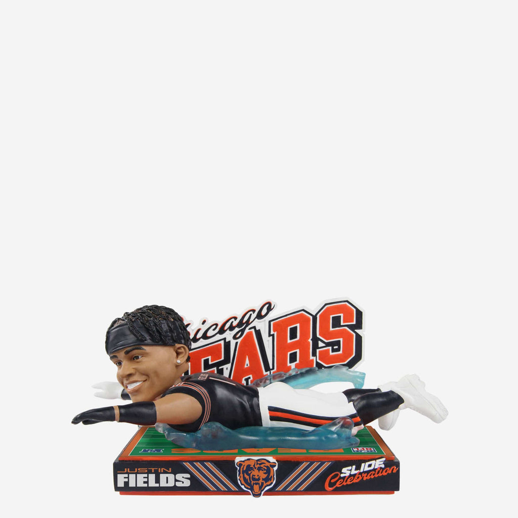 Justin Fields Chicago Bears Sliding In The Rain Victory Celebration Bobblehead FOCO - FOCO.com
