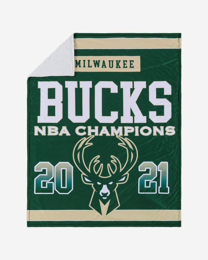 Milwaukee Bucks 2021 Champions Team Property Sherpa Plush Throw Blanket FOCO - FOCO.com