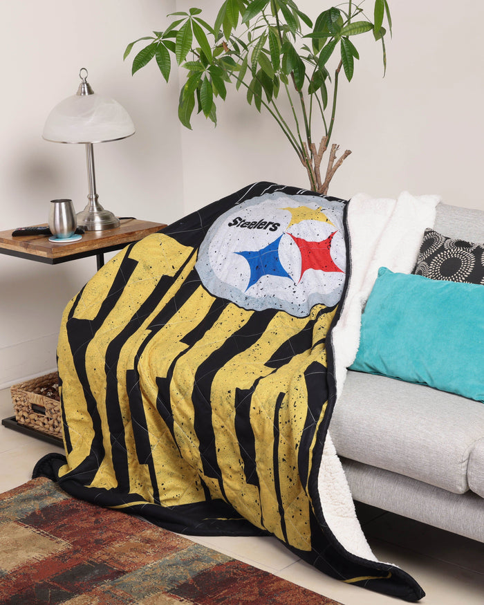 Pittsburgh Steelers Big Game Sherpa Lined Throw Blanket FOCO - FOCO.com
