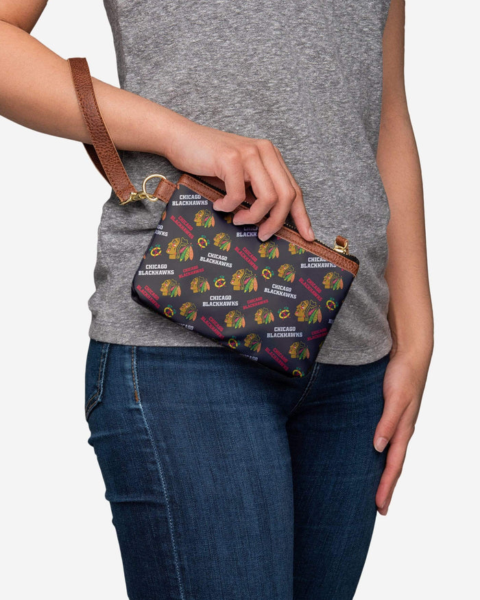 Chicago Blackhawks Printed Collection Repeat Logo Wristlet FOCO - FOCO.com