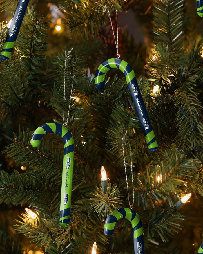 Seattle Seahawks 12 Pack Candy Cane Ornament Set FOCO - FOCO.com