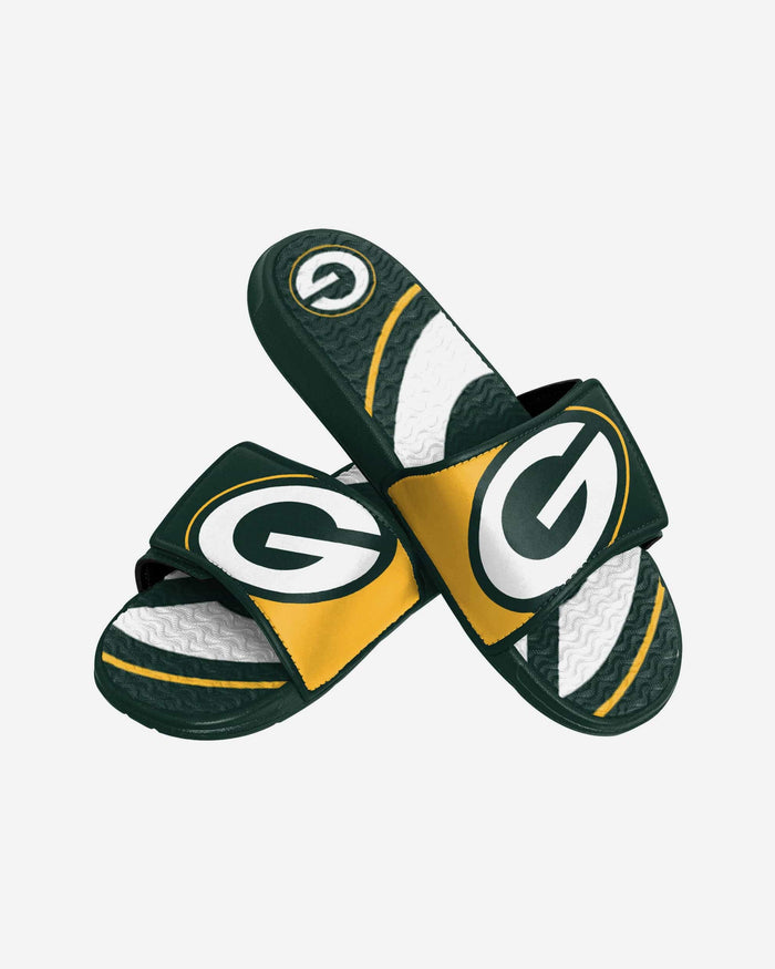 Green Bay Packers Youth Colorblock Big Logo Gel Slide FOCO - FOCO.com