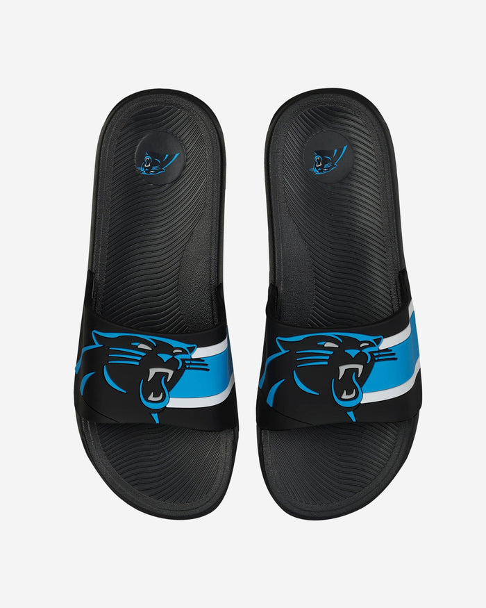 Carolina Panthers Striped Big Logo Raised Slide FOCO S - FOCO.com