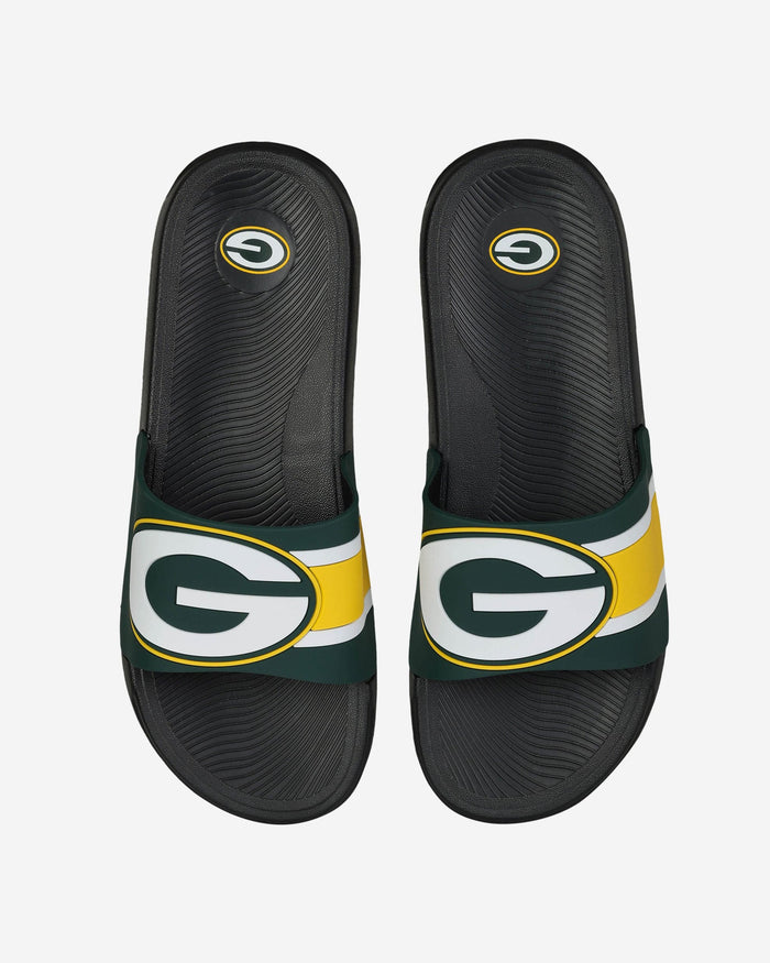 Green Bay Packers Striped Big Logo Raised Slide FOCO S - FOCO.com