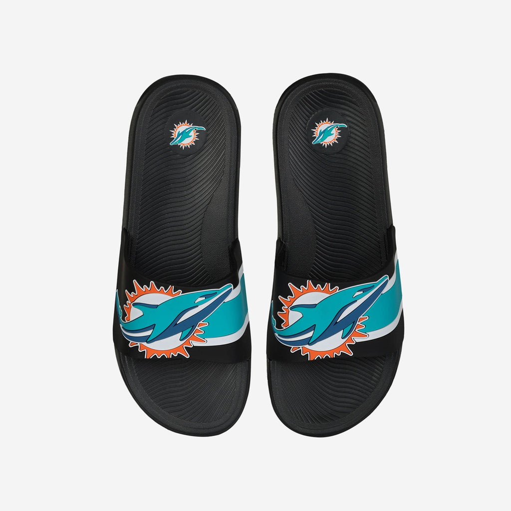 Miami Dolphins Striped Big Logo Raised Slide FOCO S - FOCO.com