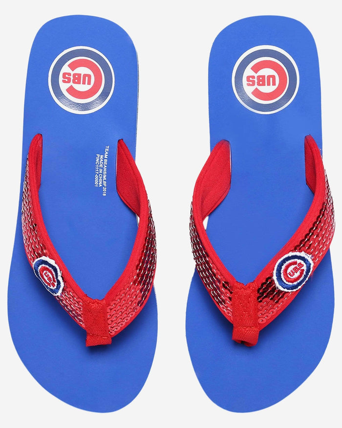 Chicago Cubs Womens Sequin Flip Flop FOCO - FOCO.com