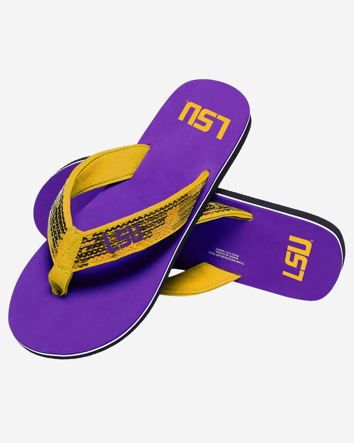 LSU Tigers Womens Sequin Flip Flop FOCO - FOCO.com