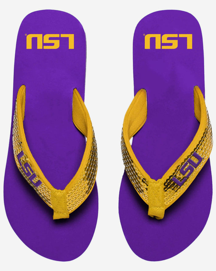 LSU Tigers Womens Sequin Flip Flop FOCO - FOCO.com