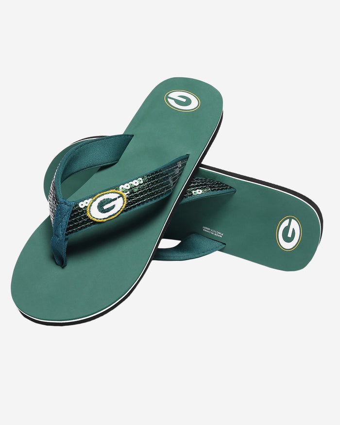Green Bay Packers Womens Sequin Flip Flop FOCO - FOCO.com