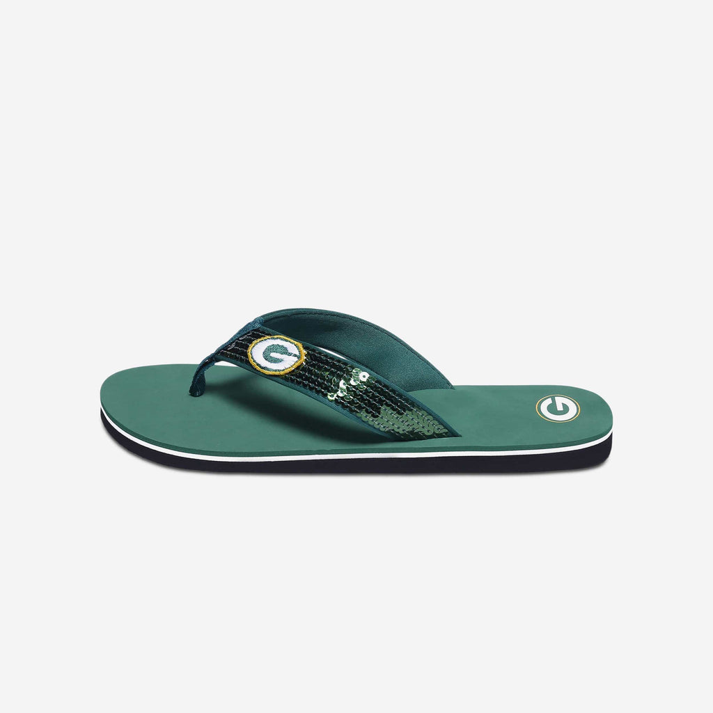 Green Bay Packers Womens Sequin Flip Flop FOCO - FOCO.com