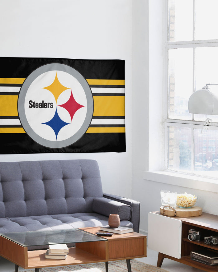 Pittsburgh Steelers Big Logo Team Stripe Horizontal Flag FOCO - FOCO.com