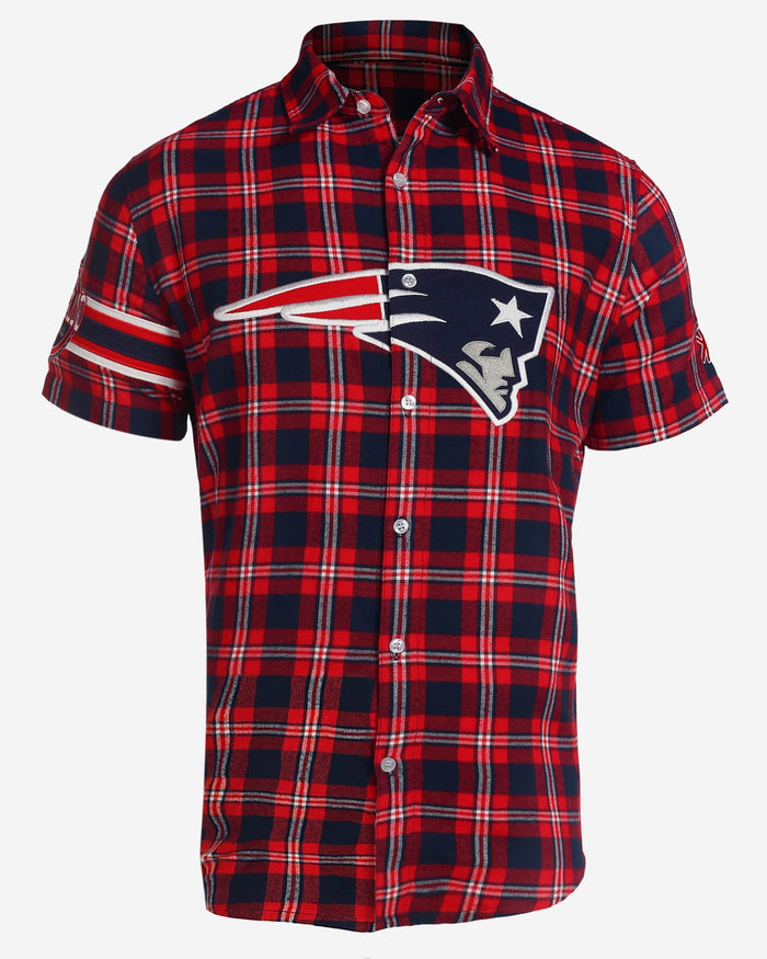 New England Patriots Colorblock Short Sleeve Flannel Shirt FOCO - FOCO.com