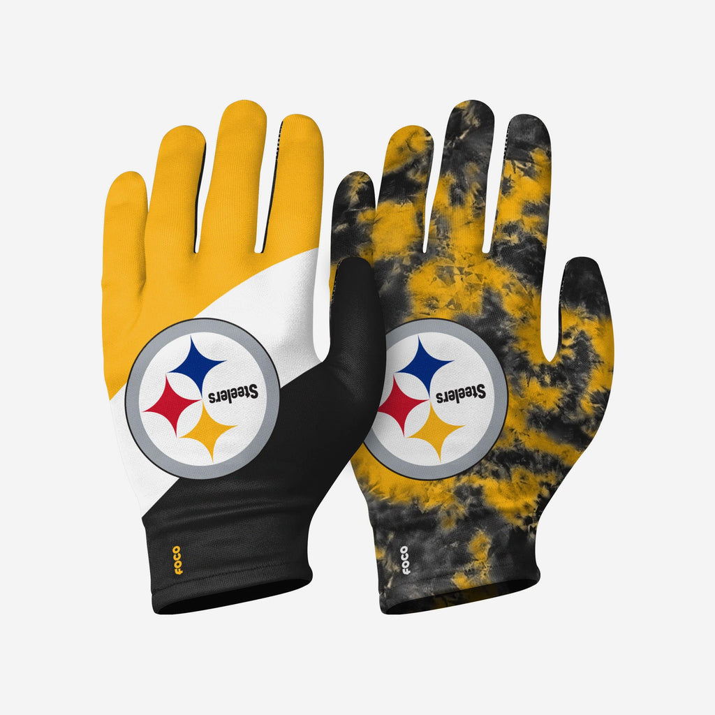 Pittsburgh Steelers 2 Pack Reusable Stretch Gloves FOCO S/M - FOCO.com