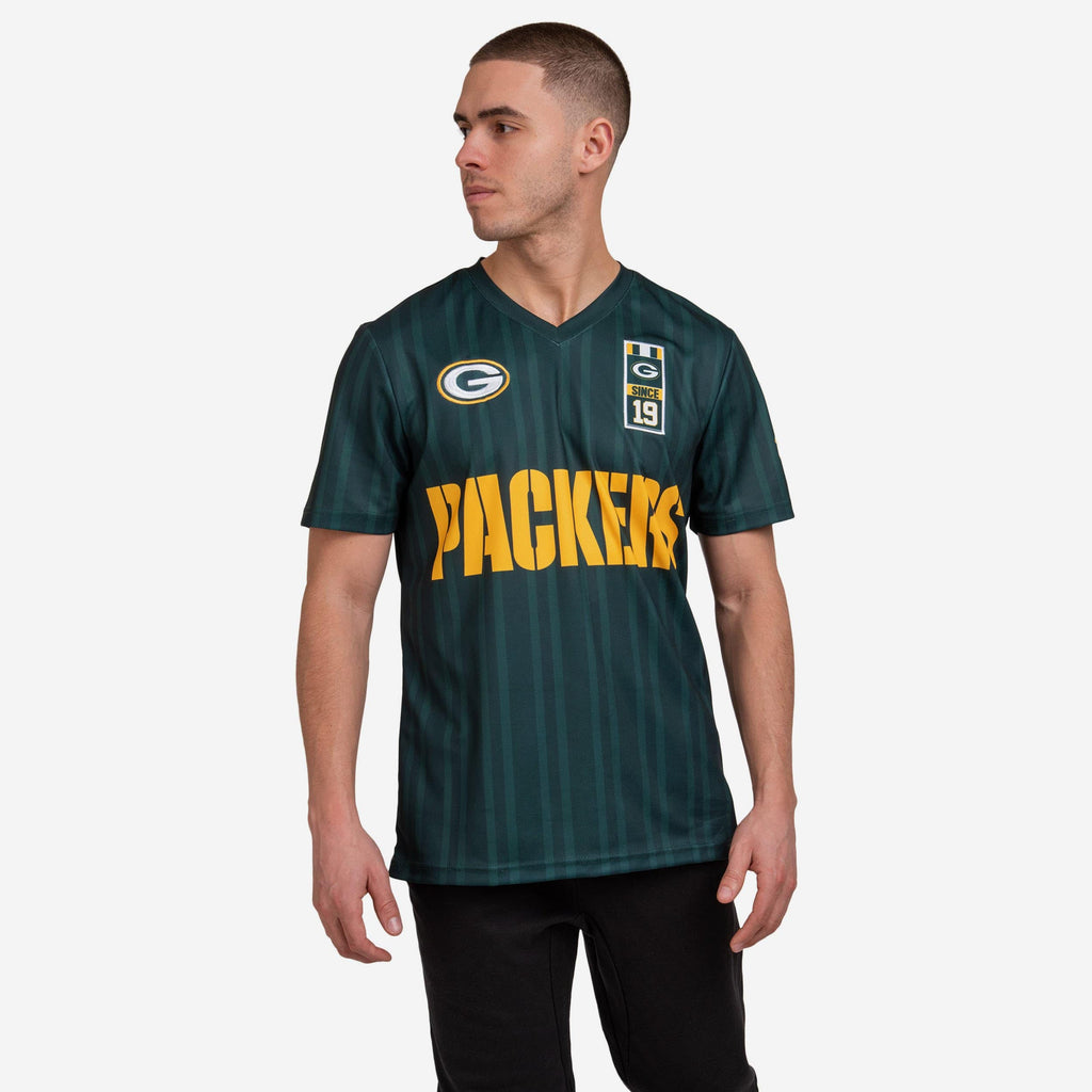 Green Bay Packers Short Sleeve Soccer Style Jersey FOCO S - FOCO.com